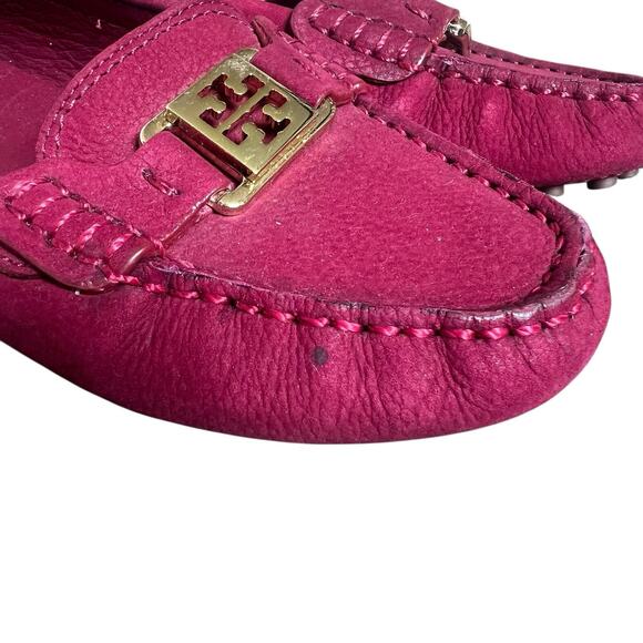 Tory Burch Cranberry Red Kendrick Driver Loafers Size 7 .5 Flats Leather - Picture 6 of 11